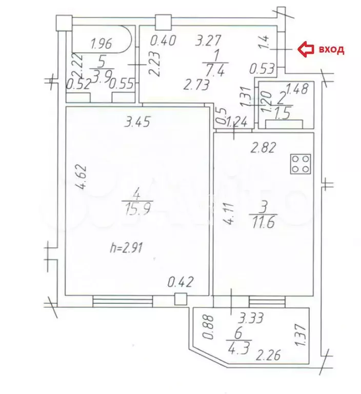 1-к. квартира, 40,3 м, 5/9 эт. - Фото 0