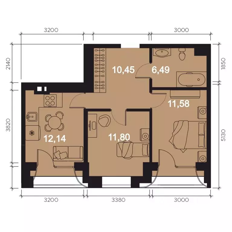 2-к кв. Иркутская область, Иркутск наб. Верхняя, 137 (56.64 м) - Фото 1