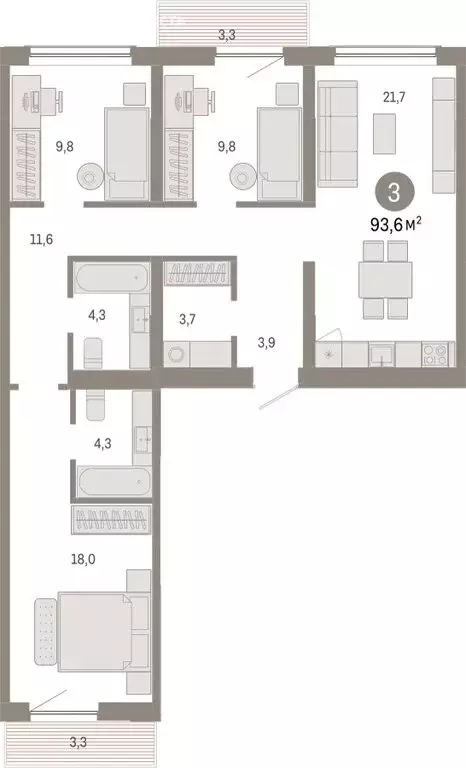 3-комнатная квартира: Новосибирск, Большевистская улица, с49 (93.59 м) - Фото 1