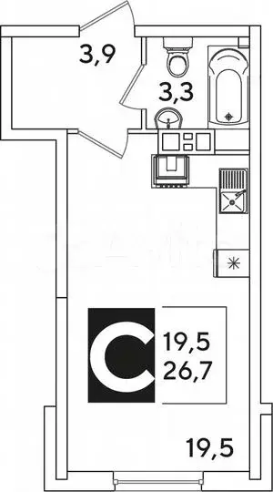 Квартира-студия, 26,7м, 4/16эт. - Фото 1