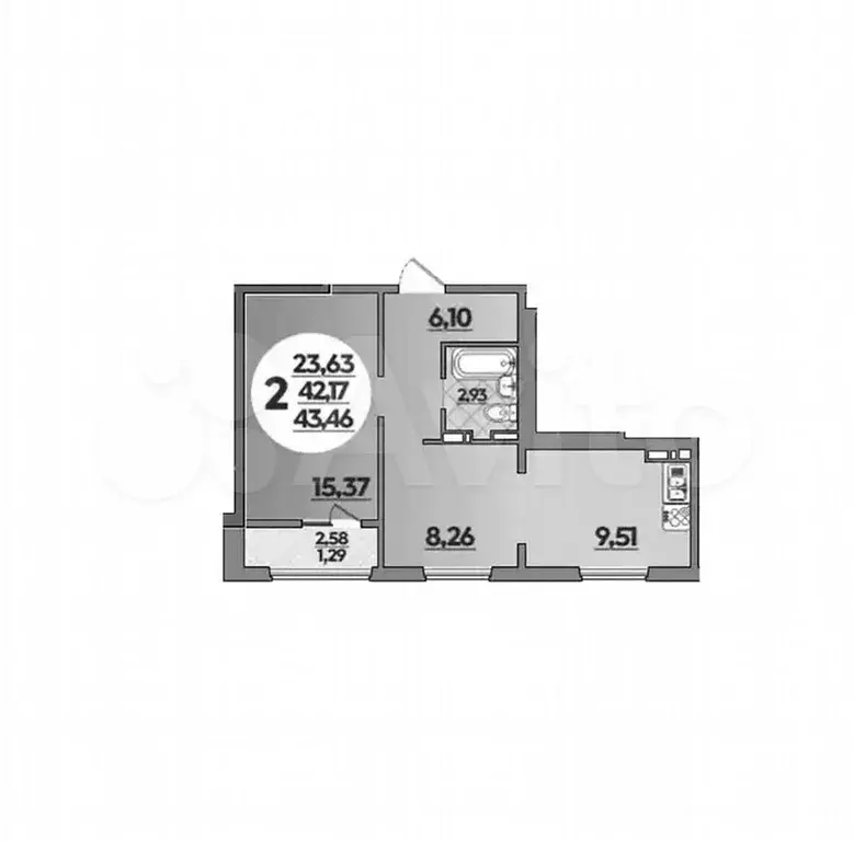 2-к. квартира, 43,5 м, 2/8 эт. - Фото 1