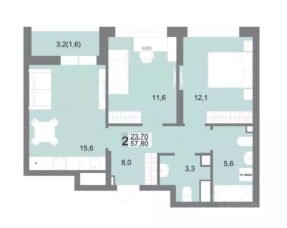 2-к кв. Свердловская область, Екатеринбург ул. Семена Лагоды, 80 (57.8 ... - Фото 1