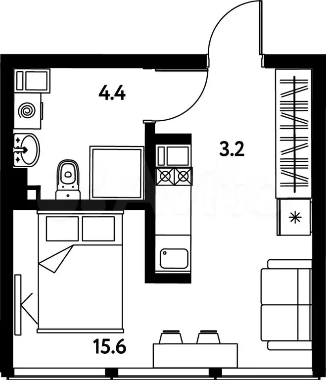 Апартаменты-студия, 23,2 м, 6/10 эт. - Фото 0