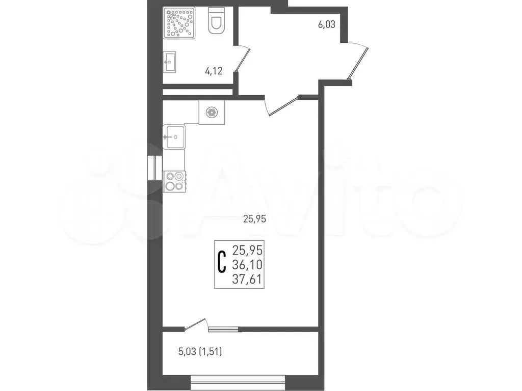 Квартира-студия, 37,6 м, 3/9 эт. - Фото 0