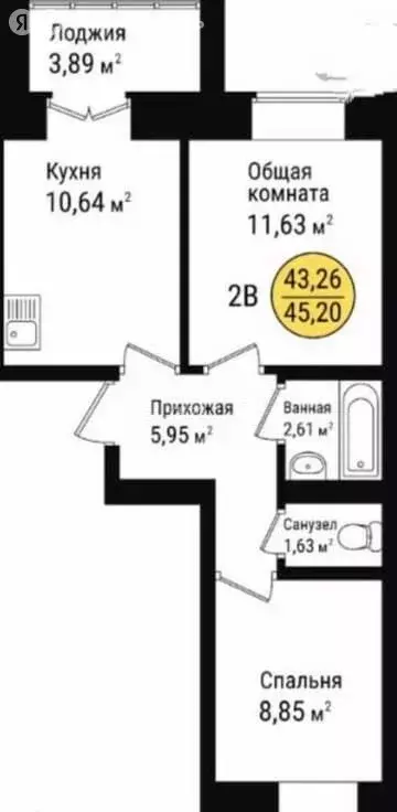 2-комнатная квартира: Медведево, посёлок городского типа Медведево, ... - Фото 0