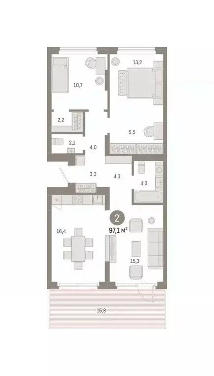 2-к кв. Новосибирская область, Новосибирск Лебедевский кв-л, 1/4 (97.1 ... - Фото 2