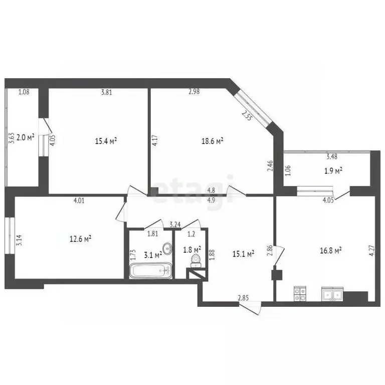3-к кв. Омская область, Омск бул. Архитекторов, 4/1 (82.0 м) - Фото 2