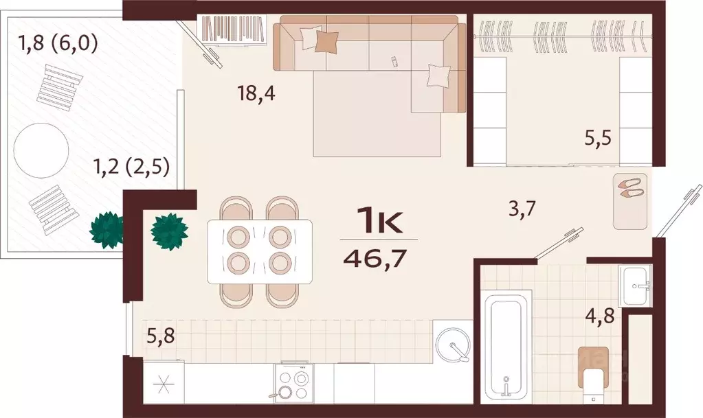 1-к кв. Крым, Ялта ул. Спендиарова, 5 (46.7 м) - Фото 1