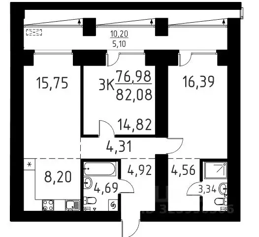 3-к кв. Томская область, Томский район, д. Кисловка, Левобережный мкр ... - Фото 1