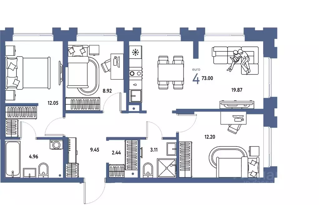 4-к кв. Тюменская область, Тюмень Береговая ул., 100к2 (73.0 м) - Фото 1