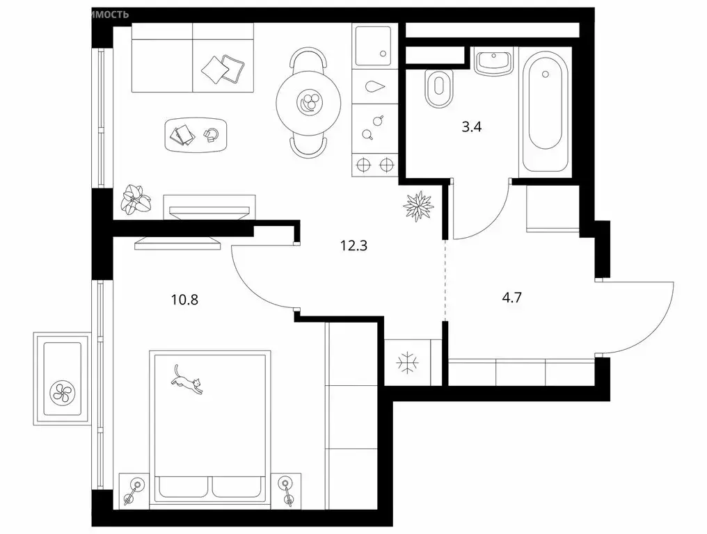 1-комнатная квартира: Москва, жилой комплекс Кавказский Бульвар 51, ... - Фото 1