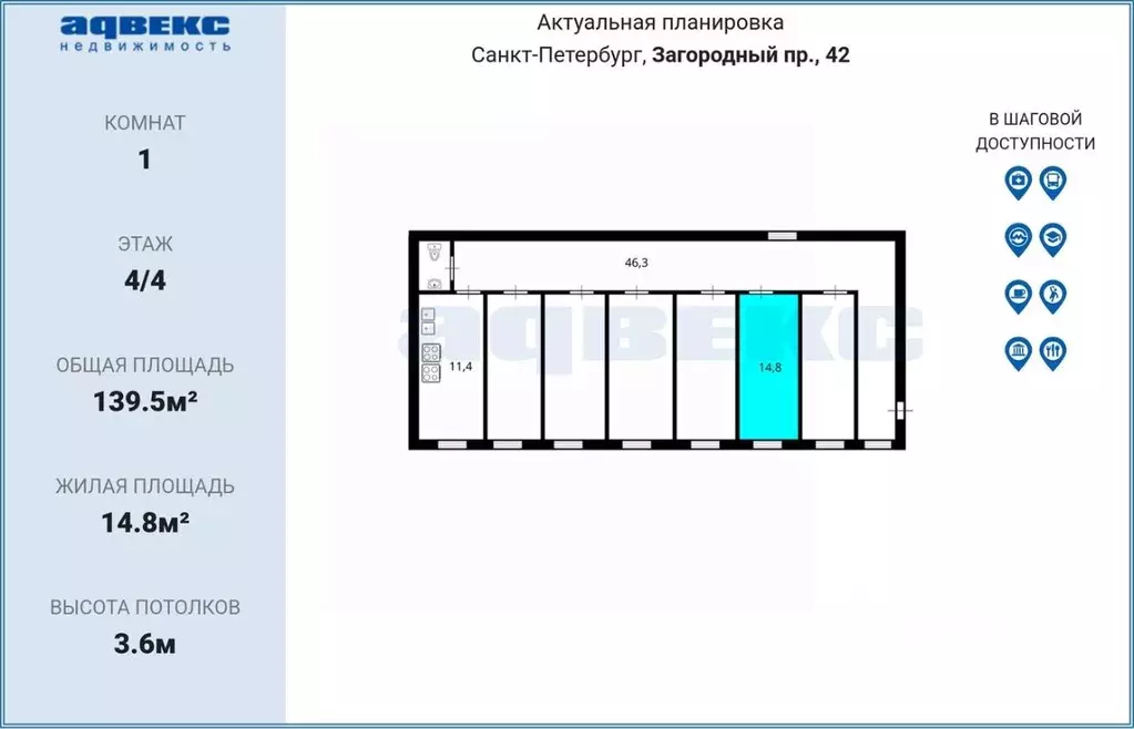 Комната Санкт-Петербург Загородный просп., 42 (14.8 м) - Фото 2