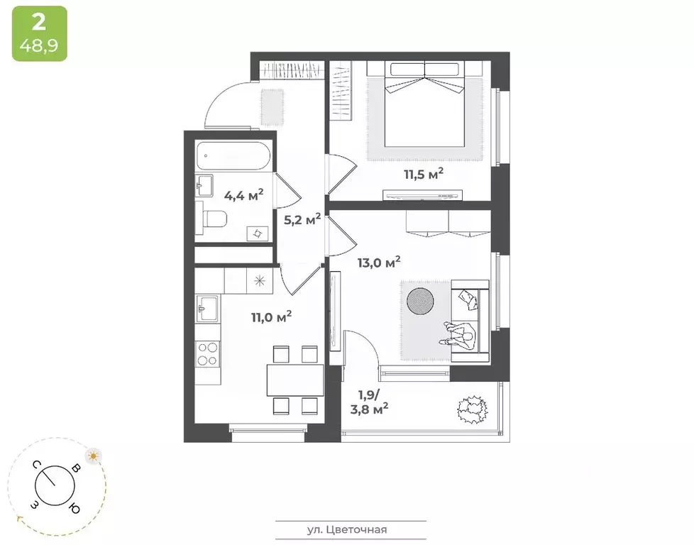 2-к кв. Тверская область, Тверь Соминка мкр,  (47.0 м) - Фото 1