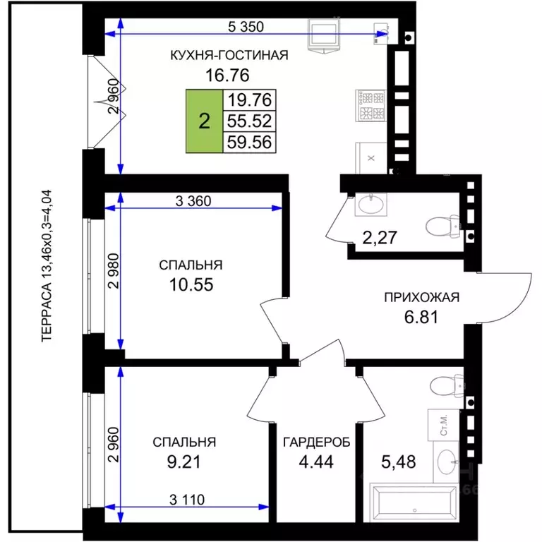 2-к кв. Калининградская область, Гурьевск Включи жилой комплекс (59.56 ... - Фото 1
