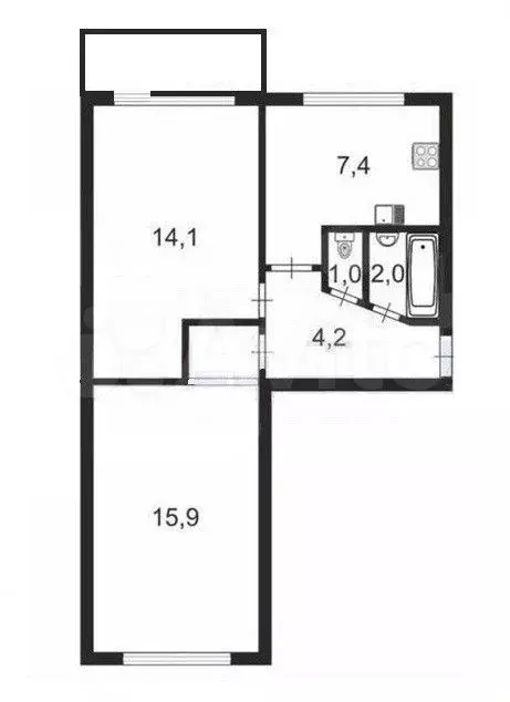 2-к. квартира, 44 м, 5/5 эт. - Фото 0