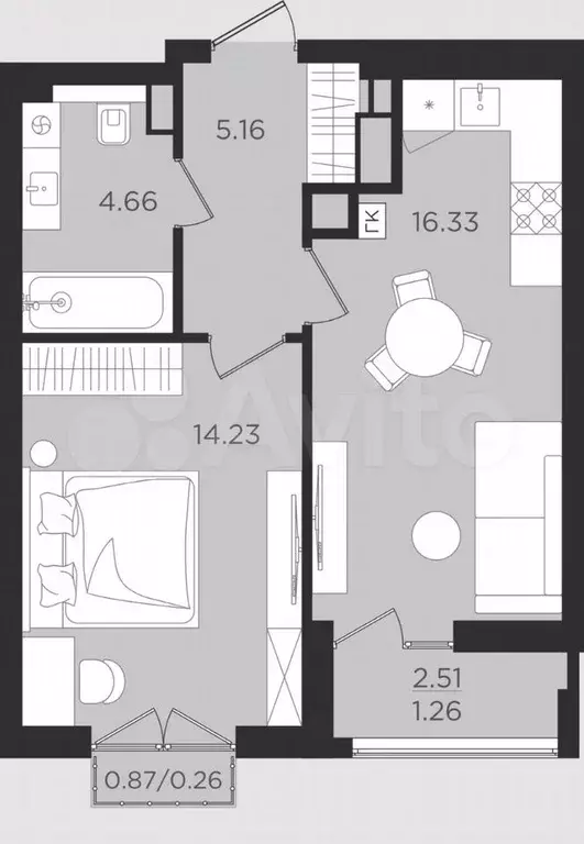1-к. квартира, 42 м, 9/9 эт. - Фото 1