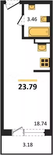 Квартира-студия, 23,8 м, 19/19 эт. - Фото 0