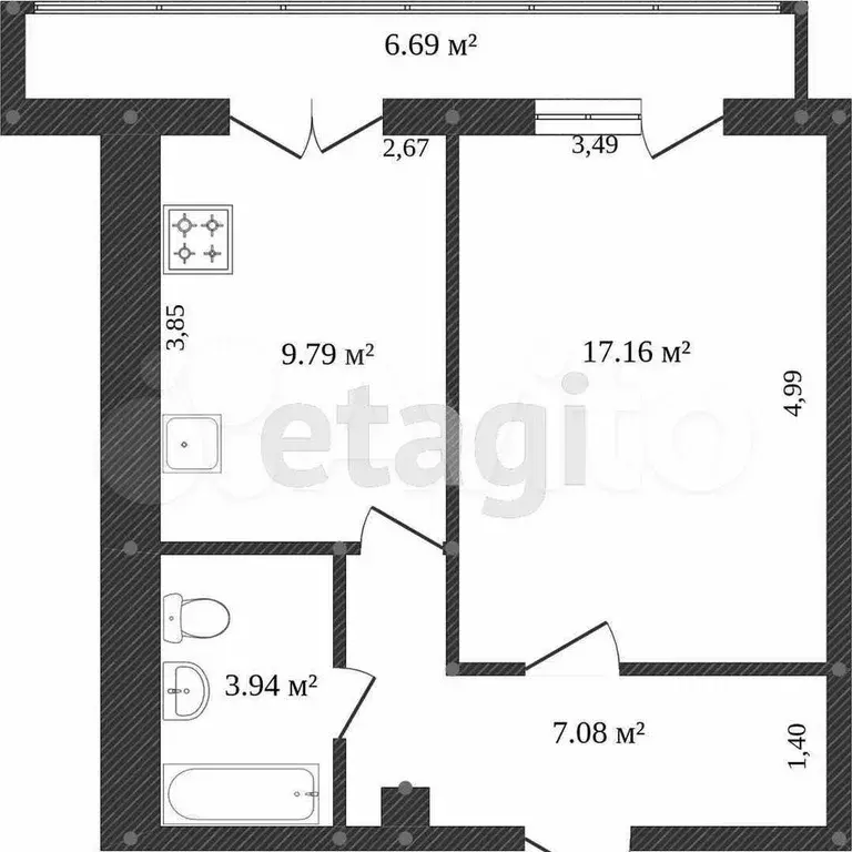 1-к. квартира, 39 м, 2/10 эт. - Фото 0