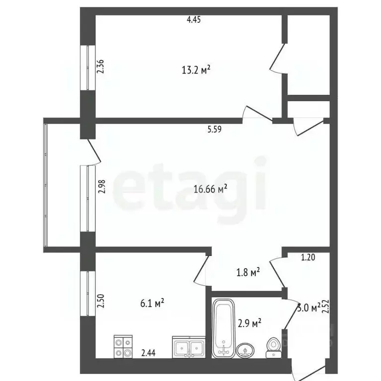 2-к кв. Московская область, Воскресенск Советская ул., 16А (43.0 м) - Фото 2