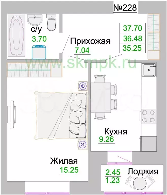 1-к. квартира, 36,5 м, 1/9 эт. - Фото 0