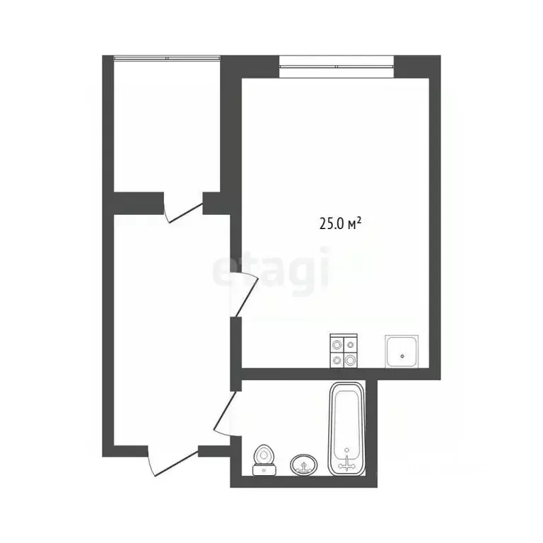 Студия Тюменская область, Тюмень ул. Ю.-Р.Г. Эрвье, 32к1 (30.6 м) - Фото 1