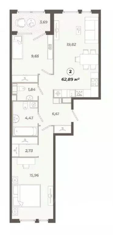2-к кв. Санкт-Петербург ул. Коли Томчака, 21Д (62.89 м) - Фото 0