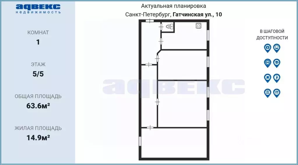 Комната Санкт-Петербург Гатчинская ул., 12 (14.9 м) - Фото 2