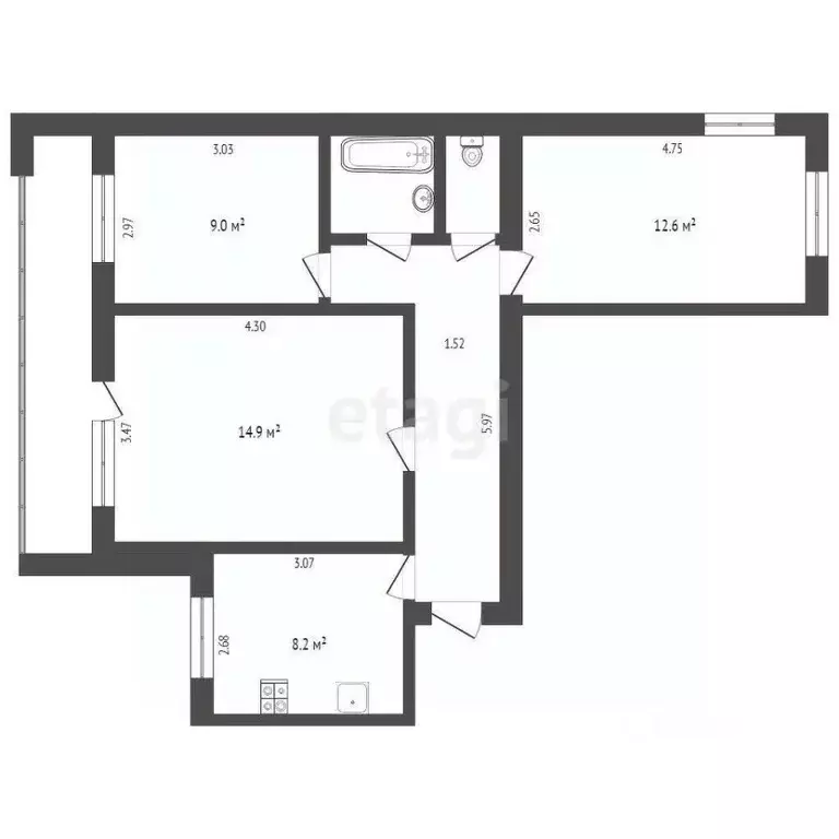 3-к кв. Тюменская область, Тюмень ул. Максима Горького, 23 (59.6 м) - Фото 0