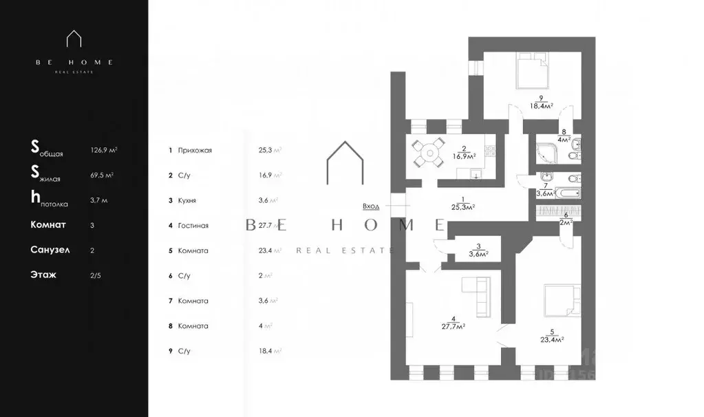 3-к кв. Санкт-Петербург Фурштатская ул., 14 (126.9 м) - Фото 1