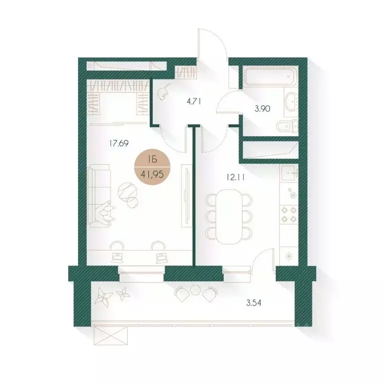 1-к кв. Татарстан, Казань Родины мкр, Наследие жилой комплекс (41.95 ... - Фото 1