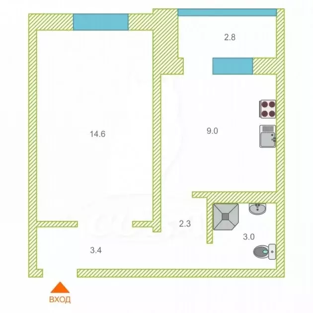 1-комнатная квартира: Тюмень, улица Мебельщиков, 14 (33 м) - Фото 1