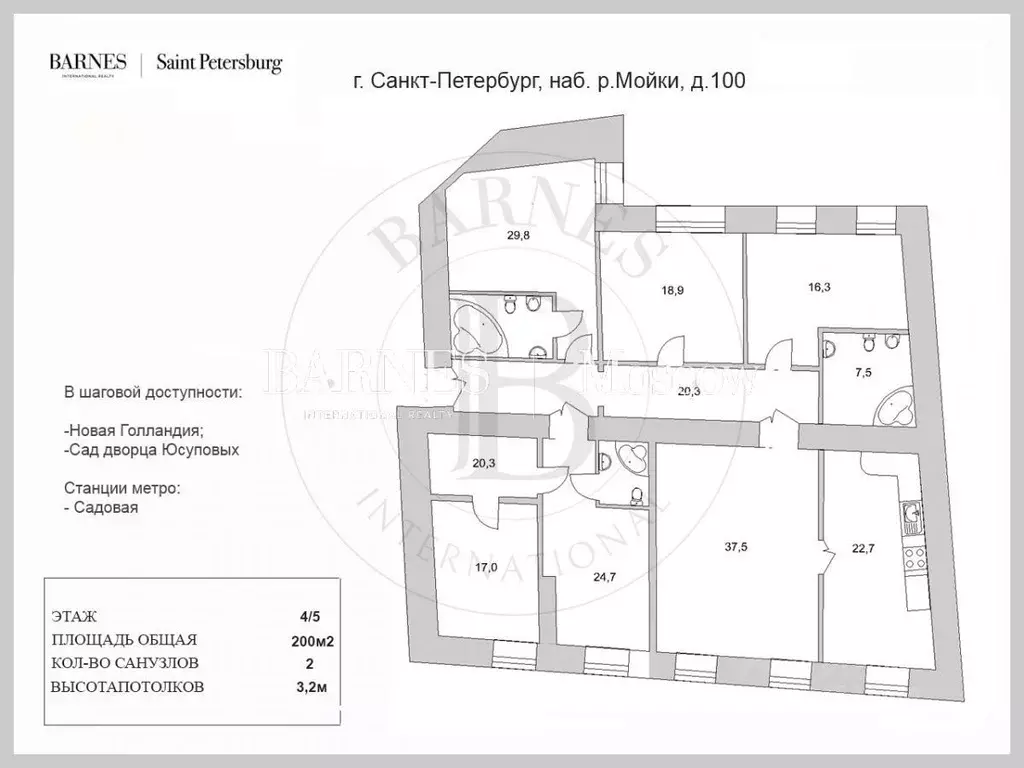 5-к кв. Санкт-Петербург наб. Реки Мойки, 100 (200.0 м) - Фото 2