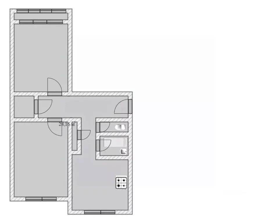 Квартира, 2 комнаты, 53.6 м - Фото 1