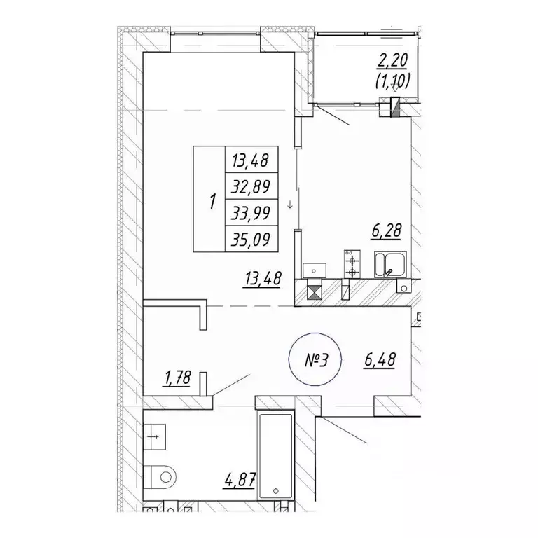 1-к кв. Калининградская область, Зеленоградск  (35.09 м) - Фото 1