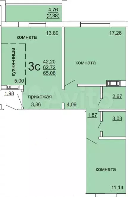 2-к. квартира, 65,1 м, 8/10 эт. - Фото 0