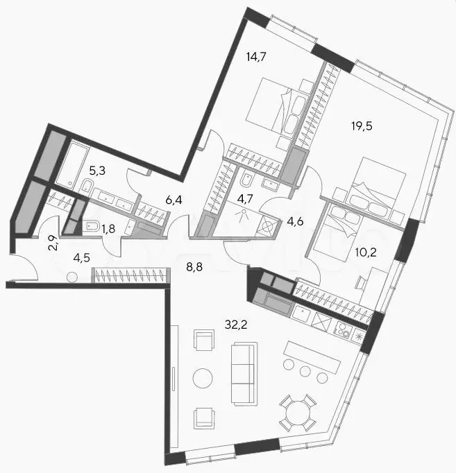 3-к Апартаменты 115.4м в Центре Москвы, с ремонтом - Фото 0