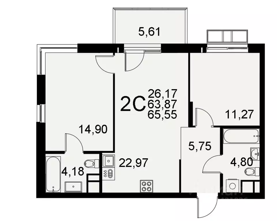 2-к кв. Тульская область, Тула Хлебная пл. (65.55 м) - Фото 0