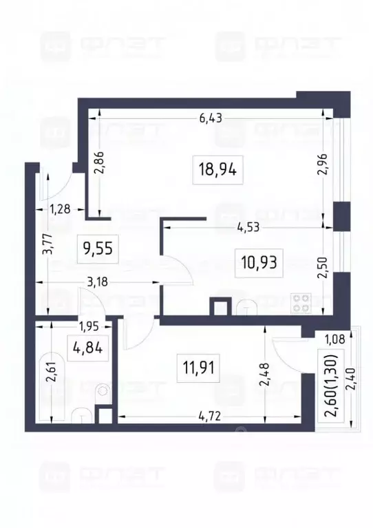 2-к кв. Татарстан, Казань ул. Новаторов, 8Б (58.3 м) - Фото 2