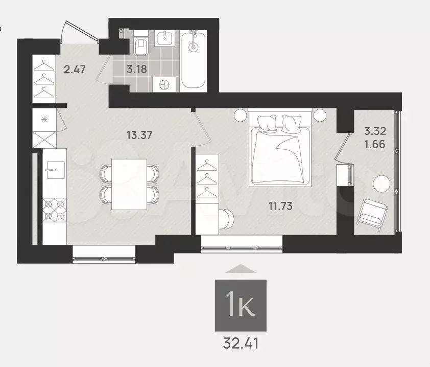 1-к. квартира, 32,5 м, 8/8 эт. - Фото 1