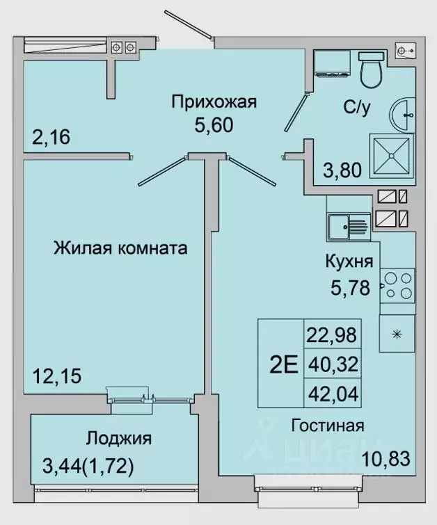 2-к кв. Ростовская область, Батайск ул. Булгакова, 11 (42.04 м) - Фото 1