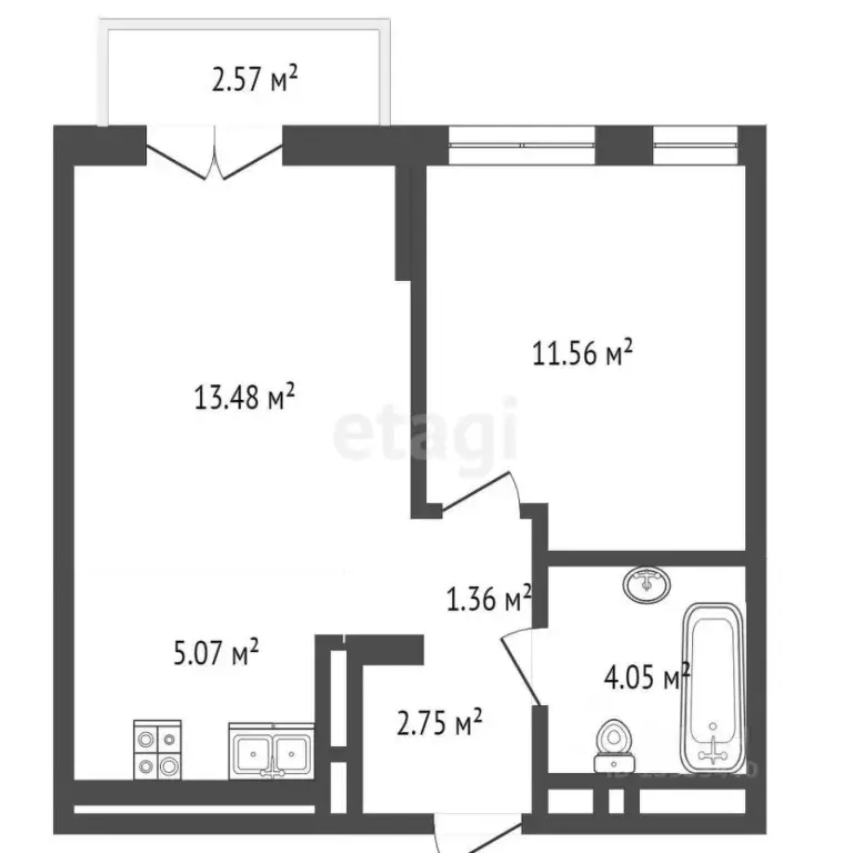 1-к кв. Тюменская область, Тюмень ул. Газовиков, 38к2 (38.2 м) - Фото 1