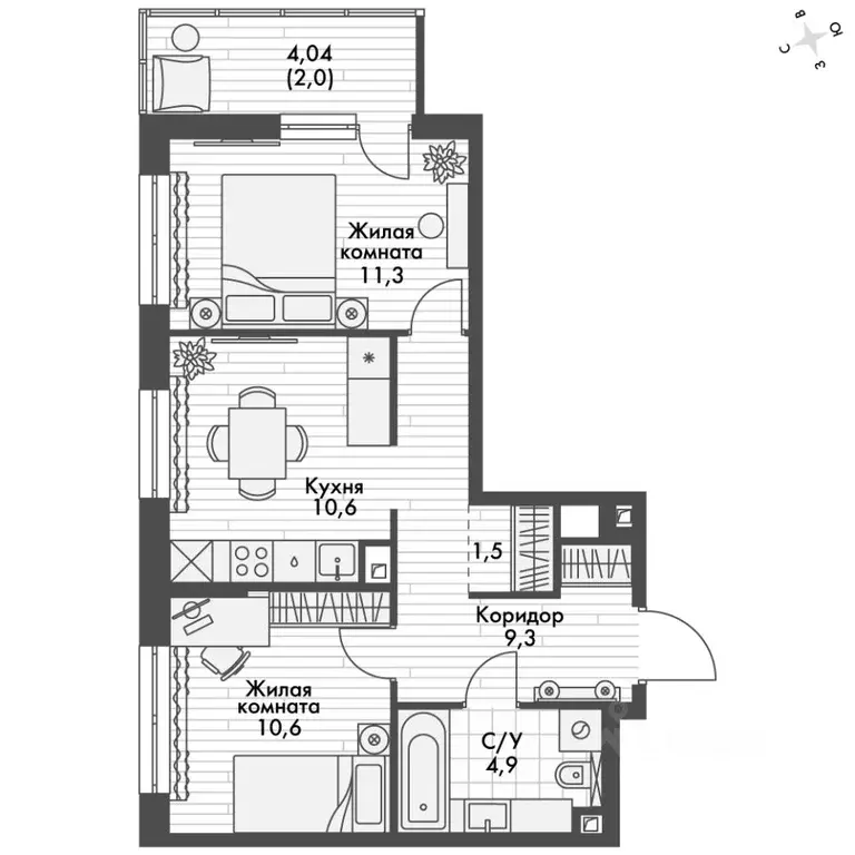 2-к кв. Татарстан, Зеленодольский район, Октябрьское с/пос, пос. ... - Фото 2