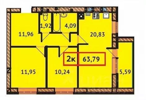 2-к кв. Ивановская область, Иваново Ивановская ул. (63.79 м) - Фото 0