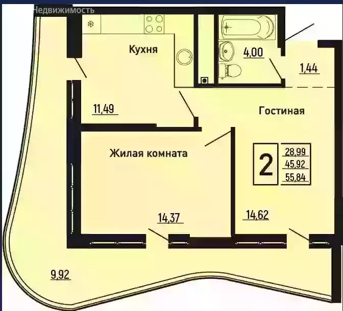 2-комнатная квартира: село Ольгинка, Солнечная улица, 21 (55 м) - Фото 1