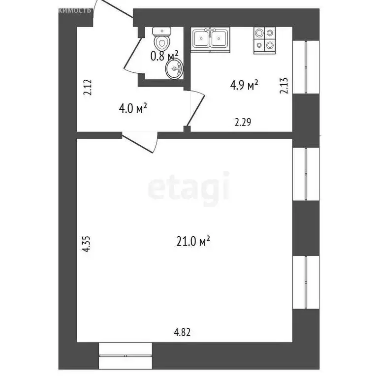 2-комнатная квартира: Ростов-на-Дону, Российская улица, 9 (31 м) - Фото 1