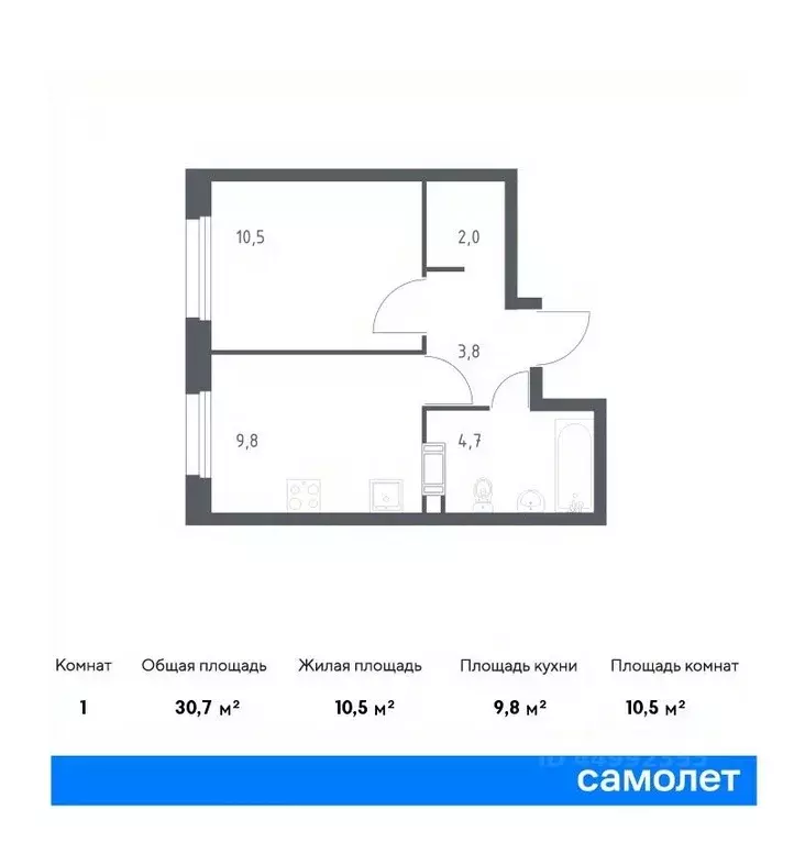 1-к кв. Москва Сосенское поселение, просп. Куприна, 30к9 (30.7 м) - Фото 0