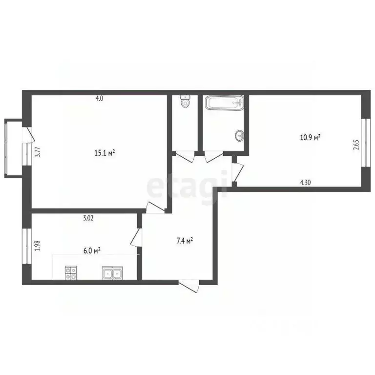 2-к кв. Татарстан, Набережные Челны бул. Энтузиастов, 7 (42.7 м) - Фото 2