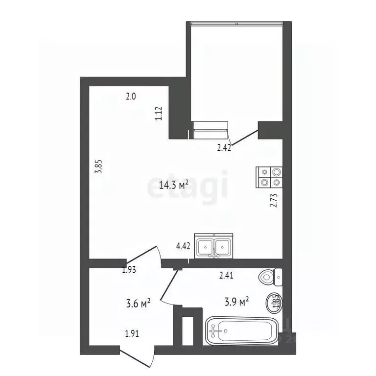 Студия Севастополь ш. Фиолентовское, 134к3 (21.8 м) - Фото 1