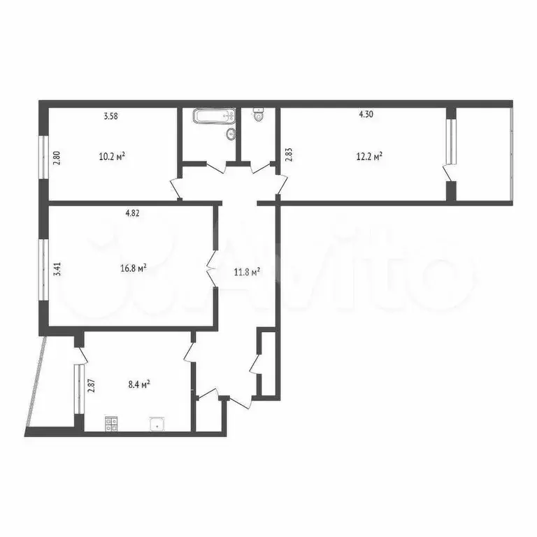 3-к. квартира, 64,7 м, 8/9 эт. - Фото 0