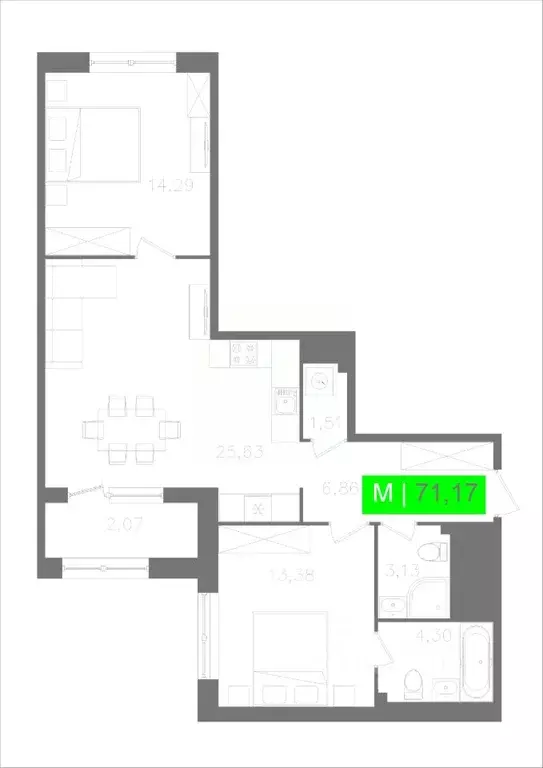 2-к кв. Санкт-Петербург Московское ш., 13ВА (71.17 м) - Фото 0